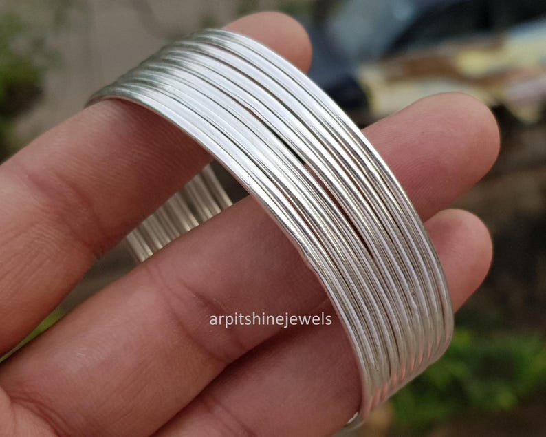 Sterling Silver Thin Stackable Bangle Set: Classic Minimalist Lightweight Jewelry image 3