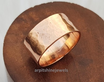 Anillo ancho de cobre macizo martillado: Anillos rústicos de joyería curativa