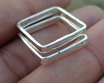 Conjunto de anillos cuadrados de plata de ley 925, apilables con diseño geométrico, joyería bohemia.