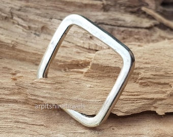 Sterling Silver 925 Square Ring, Stackable Geometric Band, Boho Jewelry