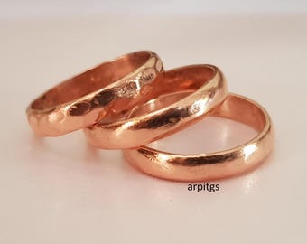 Handmade Copper Band Ring Set: Hammer Textured Copper Bands