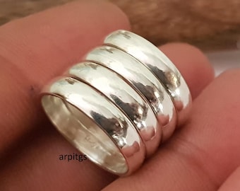 Chunky Sterling Silver Band Set: Promise Ring, Stackable Bands
