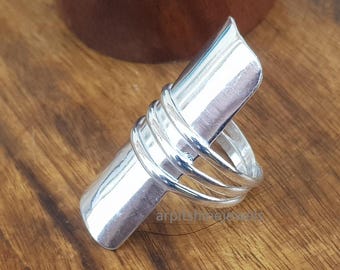 Sterling Silver Full Finger Ring: Chunky Armor Statement Jewelry