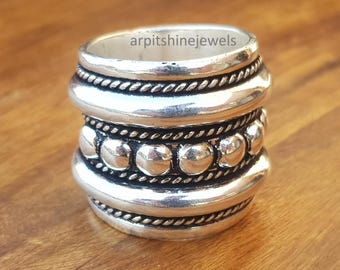 Oxidized Sterling Silver Wide Weave Ring: Bohemian Bali Traditional Design
