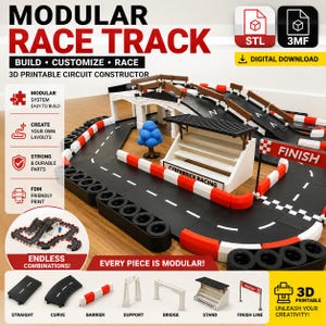 Modular Race Track STL & 3MF, 3D Printable Racing Circuit Constructor, Customizable Toy Car Track, DIY Racing Set