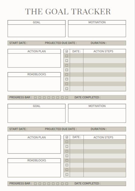 Goal Tracker Printable PDF | Professional | Action Plan & Progress ...