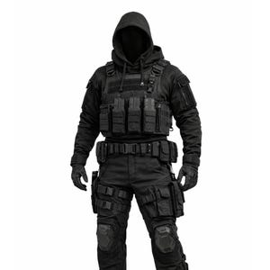 Traje táctico de combate negro / Traje militar de cosplay / Conjunto de chaleco con capucha