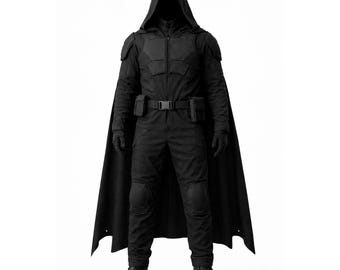 Zwart tactisch pak met capuchon, minimaal pantser-cosplaykostuum,