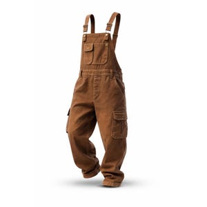 Brown Work Overalls, Vintage Cargo Dungarees, Unisex Utility Outfit