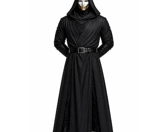Zwarte Capuchon Kostuum Halloween Cosplay Gewaad Magere Hein Masker Outfit Gothic