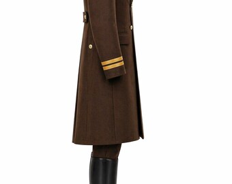 Men Brown Military Coat Uniform Cosplay Long Coat Formal Officer