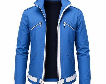 Blauw anime-cosplayjack | Op maat gemaakt jack met capuchon en ritssluiting