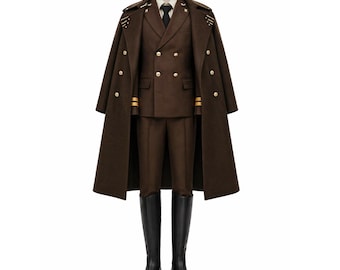 Mannen bruine militaire jas uniform cosplay lange jas formele officier