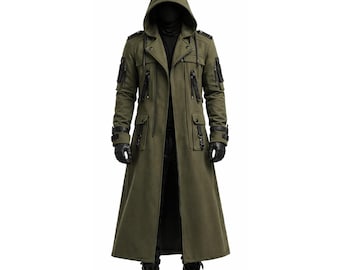 Tactical lange herenjas met capuchon – utility-trenchcoat in militaire stijl