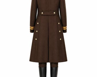 Men Brown Military Coat Uniform Cosplay Long Coat Formal Officer
