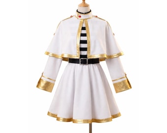 Op anime geïnspireerde zwarte cosplayjurk, cape-outfit met gouden rand, fantasiekostuum dames