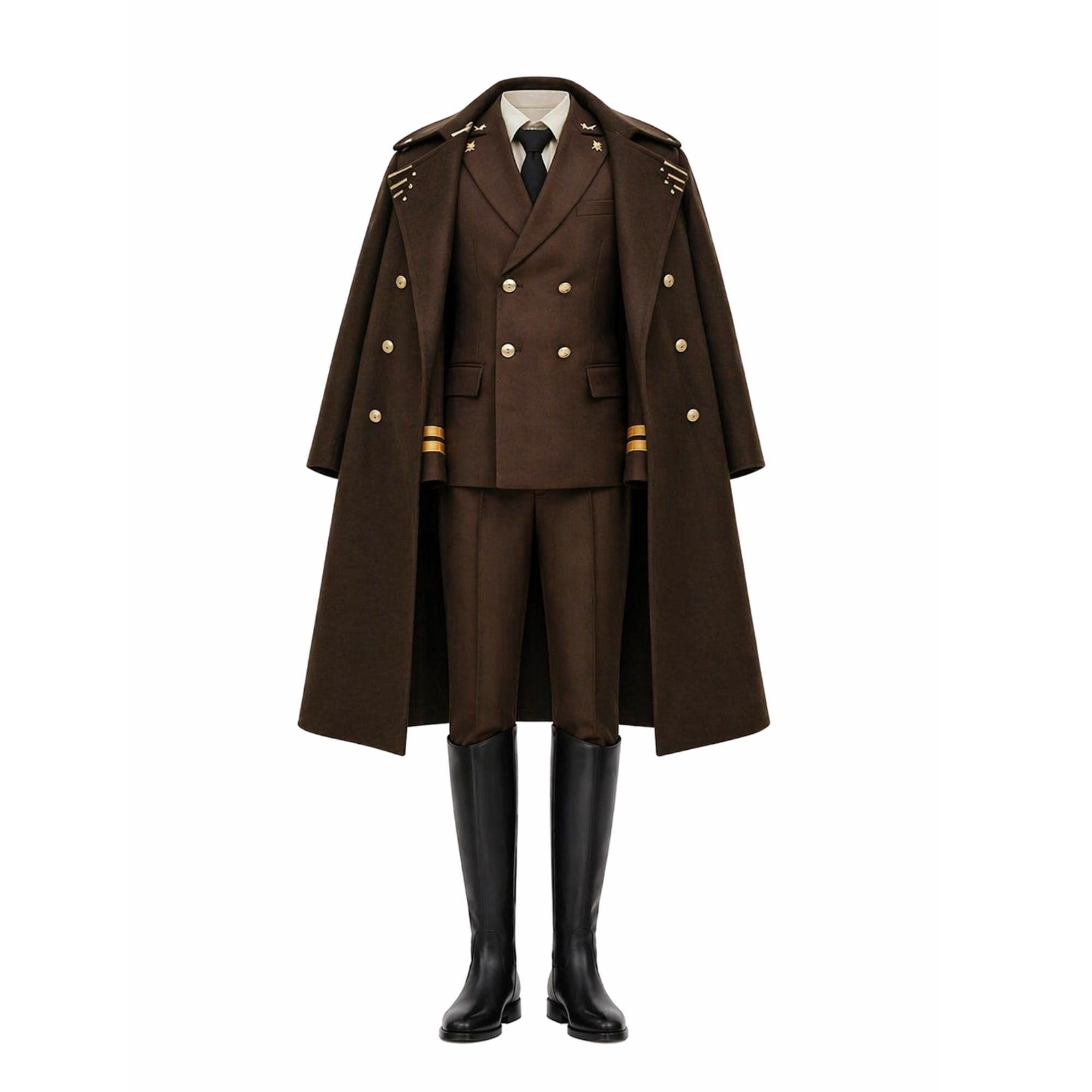 Men Brown Military Coat Uniform Cosplay Long Coat Formal Officer
