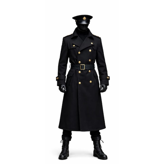 Men's Black Military Officer Coat – Vintage Army Uniform Cosplay
