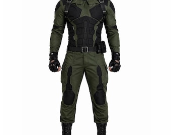 Mens Tactical Suit Cosplay Green Black Military Combat Outfit