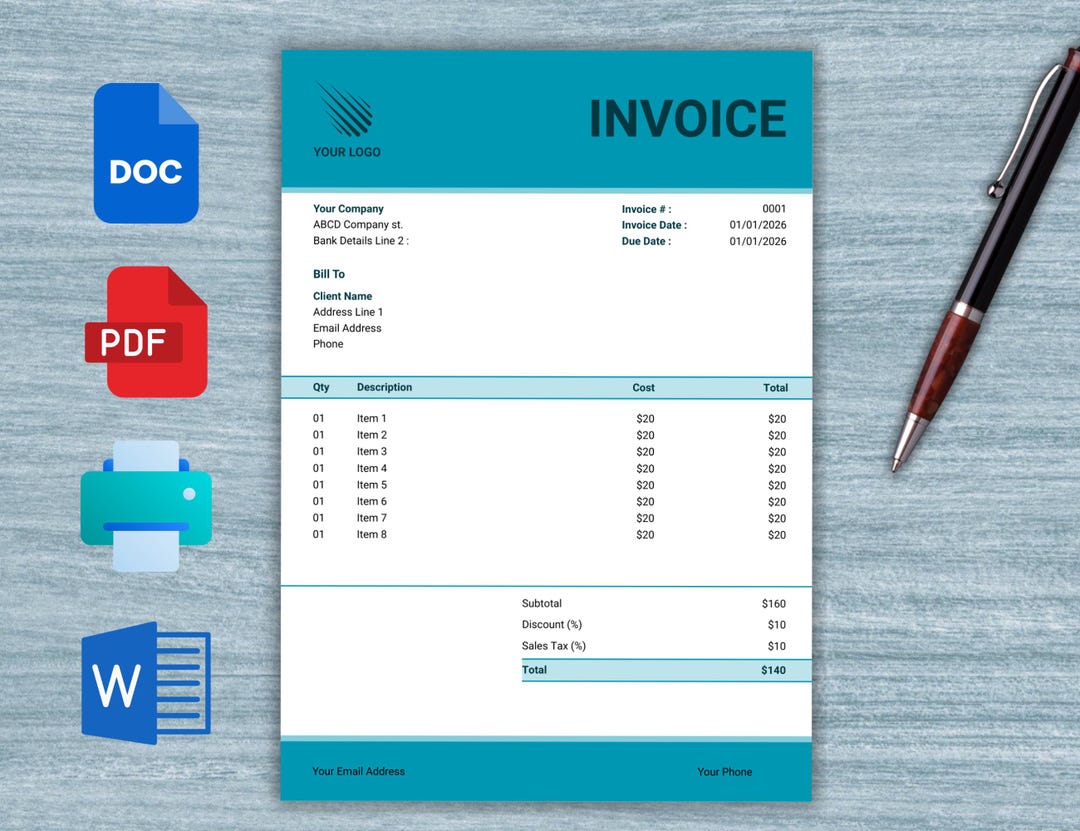 Editable Invoice Template | Small Business Form | Google Docs, Word ...