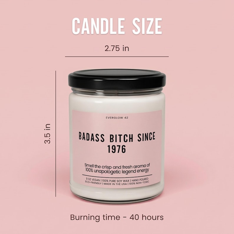 Funny 50th Birthday Candle, Badass Bitch Since 1976, Mom BFF Birthday Gift Unique Gift Mom Woman Birthday Gift 50 Years Old zdjęcie 3