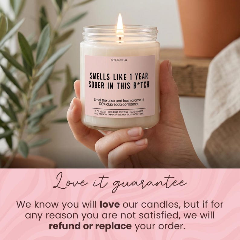 Sobriety Gift 1 Year Sober In This B*tch Candle Funny Candle Gift Novelty Candle Gift Sarcastic Gag Gift Sober Anniversary Gift For Her image 8