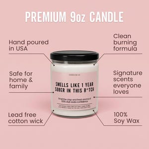 Sobriety Gift 1 Year Sober In This B*tch Candle Funny Candle Gift Novelty Candle Gift Sarcastic Gag Gift Sober Anniversary Gift For Her image 2