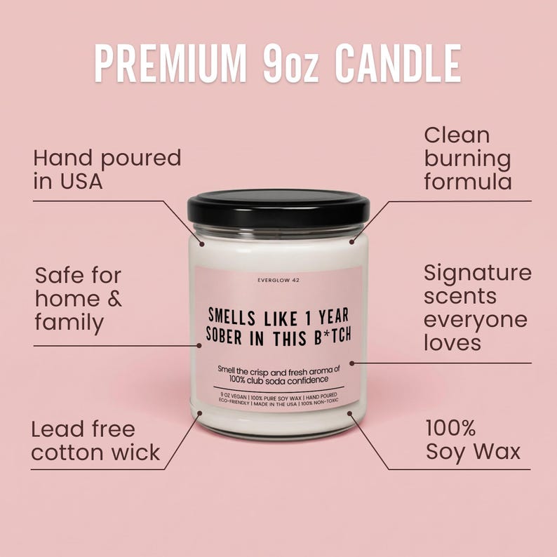 Sobriety Gift 1 Year Sober In This B*tch Candle Funny Candle Gift Novelty Candle Gift Sarcastic Gag Gift Sober Anniversary Gift For Her image 2