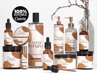 Paquete de etiquetas cosméticas editables, plantilla de etiqueta personalizada para productos corporales, etiquetas para botellas DIY, diseño de productos estilo boho, etiquetas para frascos - Breeze Isabella
