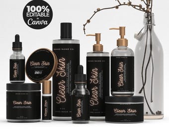 Plantilla editable para etiquetas de productos cosméticos, etiquetas personalizadas para productos corporales, diseño de etiquetas para el cuidado de la piel en Canva