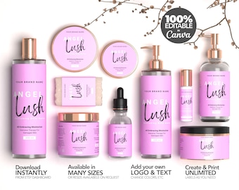 Etiqueta cosmética editable, plantilla elegante para etiquetas de productos cosméticos, etiqueta personalizada para productos corporales, etiqueta personalizada para productos, etiquetas para velas