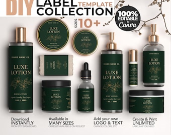 Plantillas de etiquetas cosméticas editables, Plantilla de etiqueta elegante para productos cosméticos, Etiqueta personalizada para productos corporales, Etiqueta personalizada para productos corporales, Etiquetas para frascos