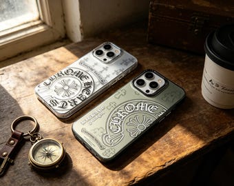 Funda para iPhone con cruz gótica vintage / Funda para teléfono plateada con efecto espejo / Funda protectora a prueba de golpes / Regalo estético y elegante para ella o para él.