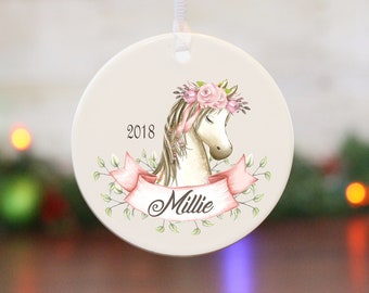 Girls personalized ornament, pony ornament, cowgirl ornament, baby's first christmas, ornament, horse lover, horse ornament, horse christmas