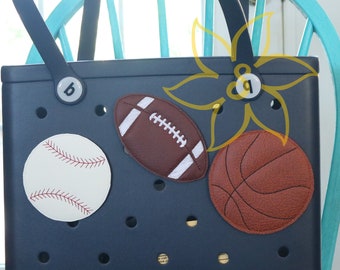 Football, baseball, softball or basketball decoration for Bogg Bag, Bogg Bag accessory, Bogg Bag charm, Bogg Bag monogram