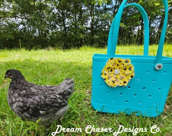 Chickens, Bogg Bagg flower, Bogg Bag accessories, Bogg Bag Charm, Crazy chicken lady, chicken gifts, bag charms, bag flower, fabric flower