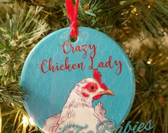 Chicken ornament, Crazy chicken lady ornament, chicken, gift for chicken lovers, chicken gift, chickens, Chicken Christmas ornament