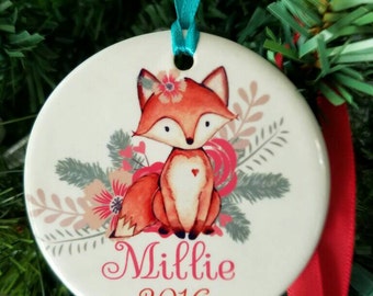 Girls ornament, fox ornament, deer ornament,  Christmas ornament, personalized ornament, custom ornament