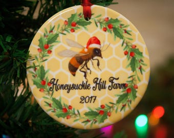 Honey bee ornament, bee keeper ornament, bee keeper gift, honey, honey bees, apiary, honey bees Christmas ornament