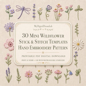 Modèle de broderie florale sauvage, ensemble de motifs à imprimer, PDF pour débutants