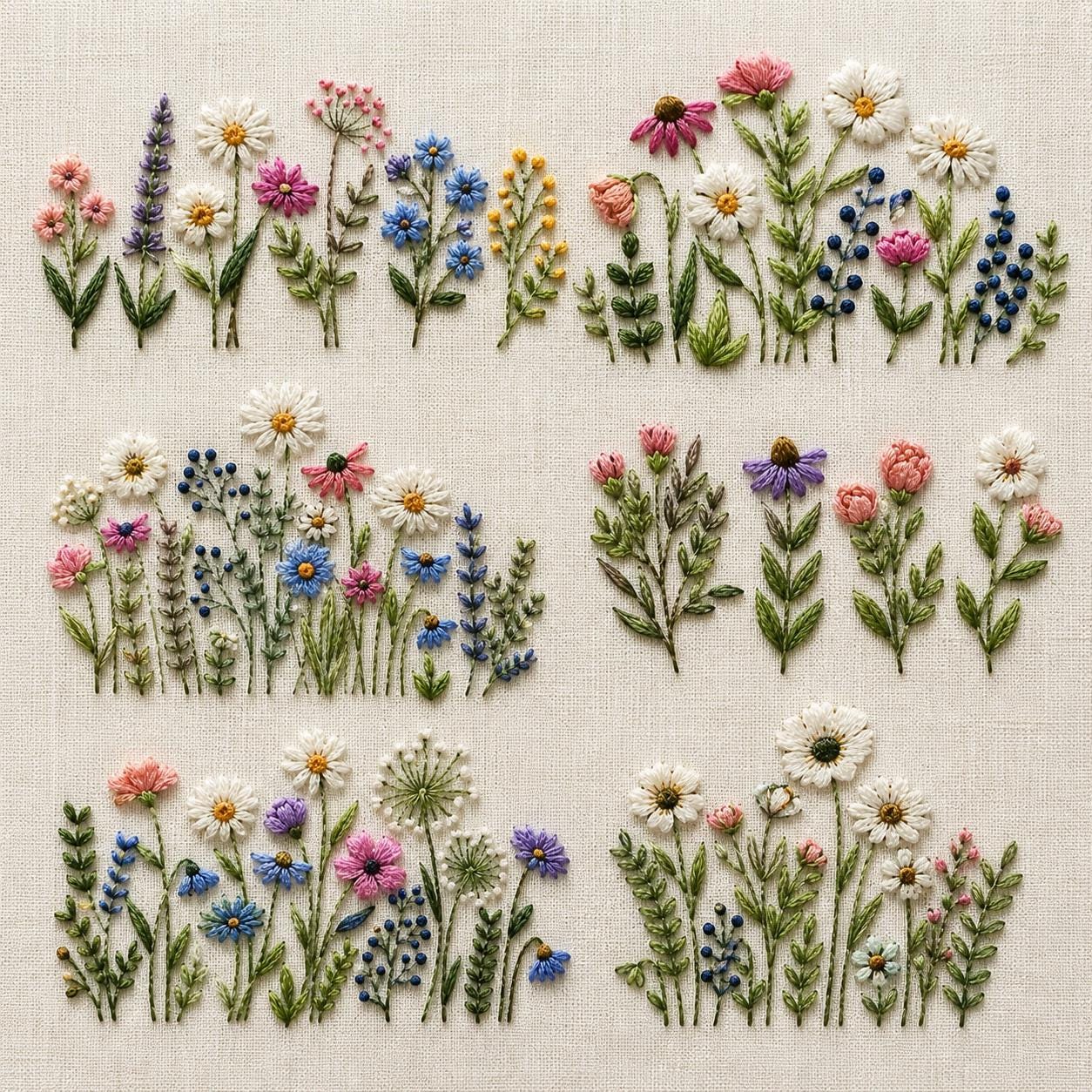 Wildflower Stick and Stitch Pattern, Floral Embroidery Pattern Bundle ...