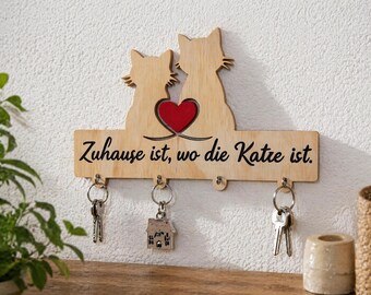 Portachiavi con motivo a gatto – "Casa è dove c'è il gatto"