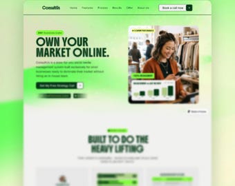 Modello di sito web per Framer Consulting, tema per agenzia di marketing digitale, sito aziendale in stile neon scuro, landing page