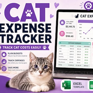 Cat Expense Tracker | Pet Budget Planner | Excel & Google Sheets