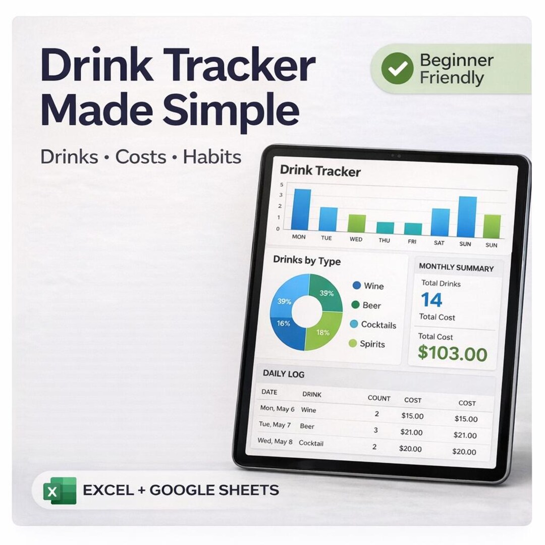 Alcohol Spending Log | Alcohol Tracking | Drinking Cost Tracker | Excel ...