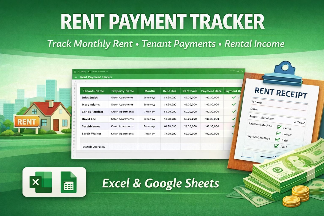 Rent Payment Tracker Excel & Google Sheets | Rental Income and Rent ...