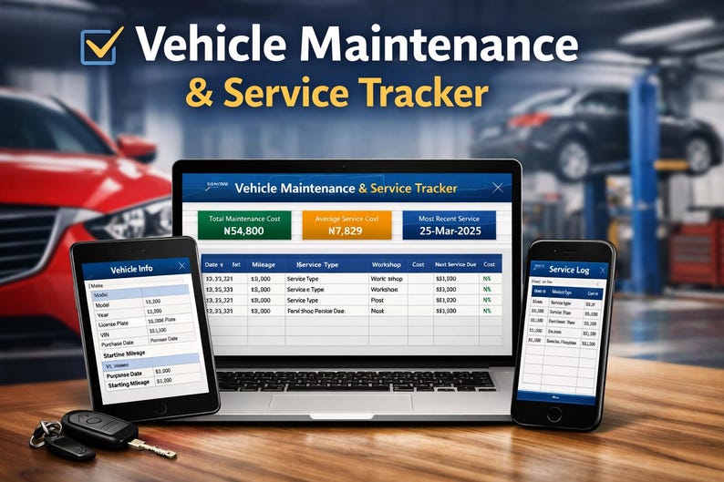 Car Expense Tracker Google Sheets, Vehicle Maintenance Cost Log Excel ...