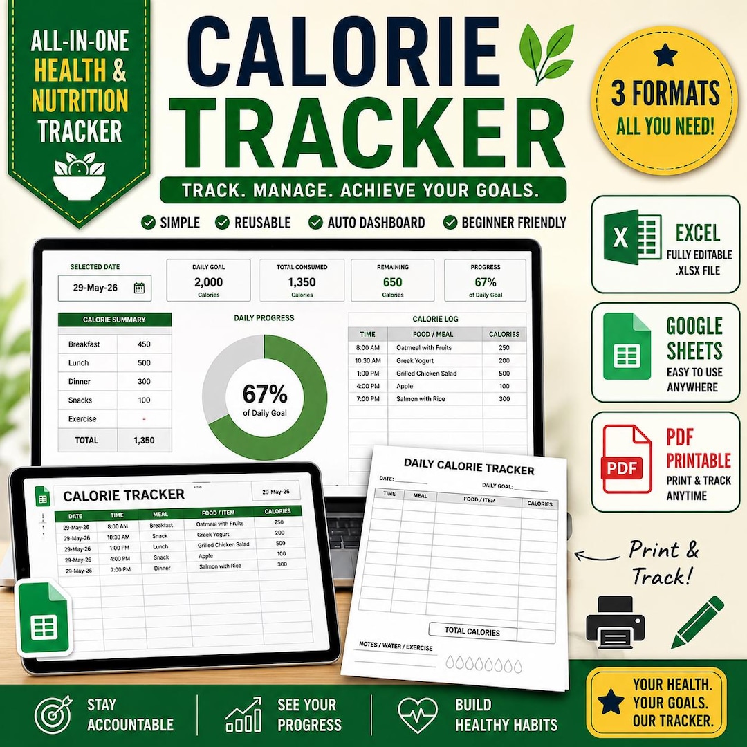 Daily Calorie Intake Log | Nutrition Tracker | Excel, Google Sheets ...