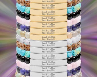 Iced Coffee Year Round Bracelet, Coffee Lover Gemstone Bracelet, Natural Stone Stretch Bracelet, Beaded Crystal Jewelry, Barista Gift