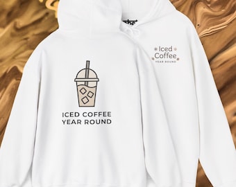 Iced Coffee Year Round Hoodie, Minimalist Coffee Sweatshirt, Four Seasons Coffee Lover Gift, Aesthetic Cozy Graphic Hoodie, Gift for Barista